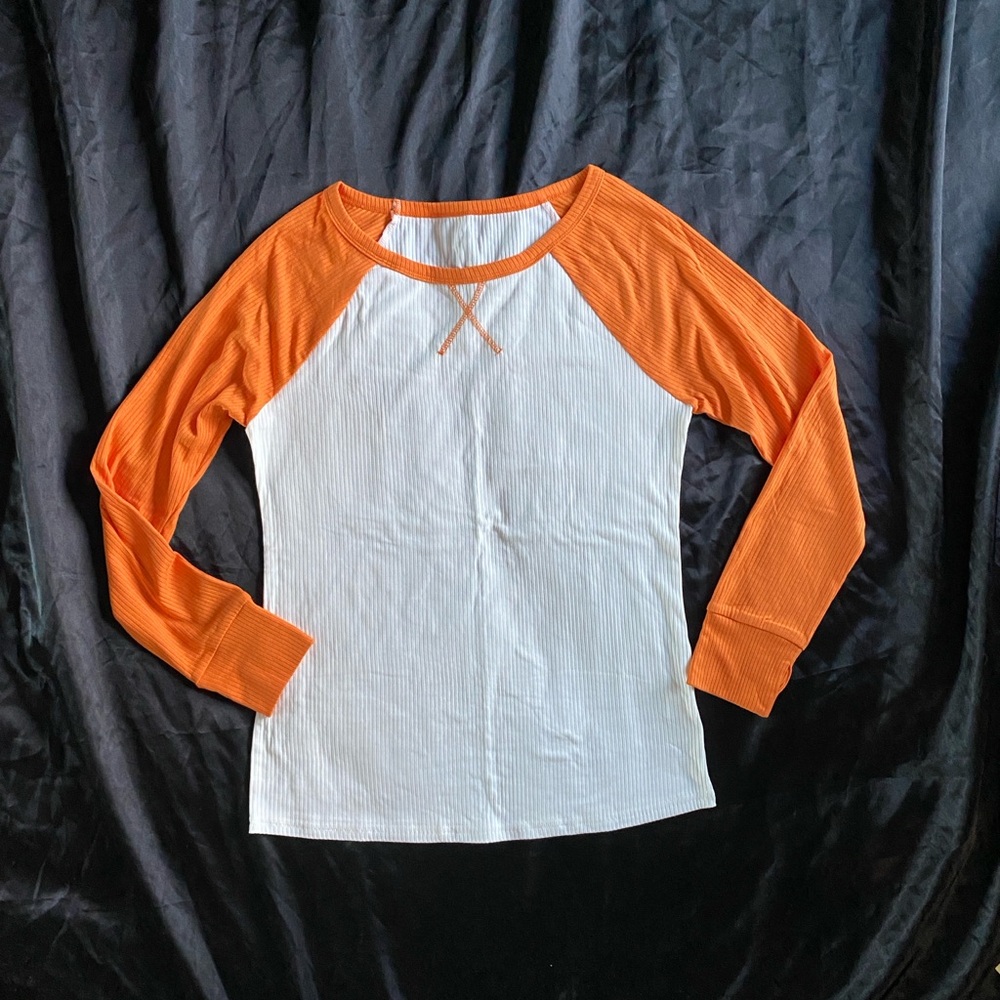 Orange and White Raglan Sleeve Top